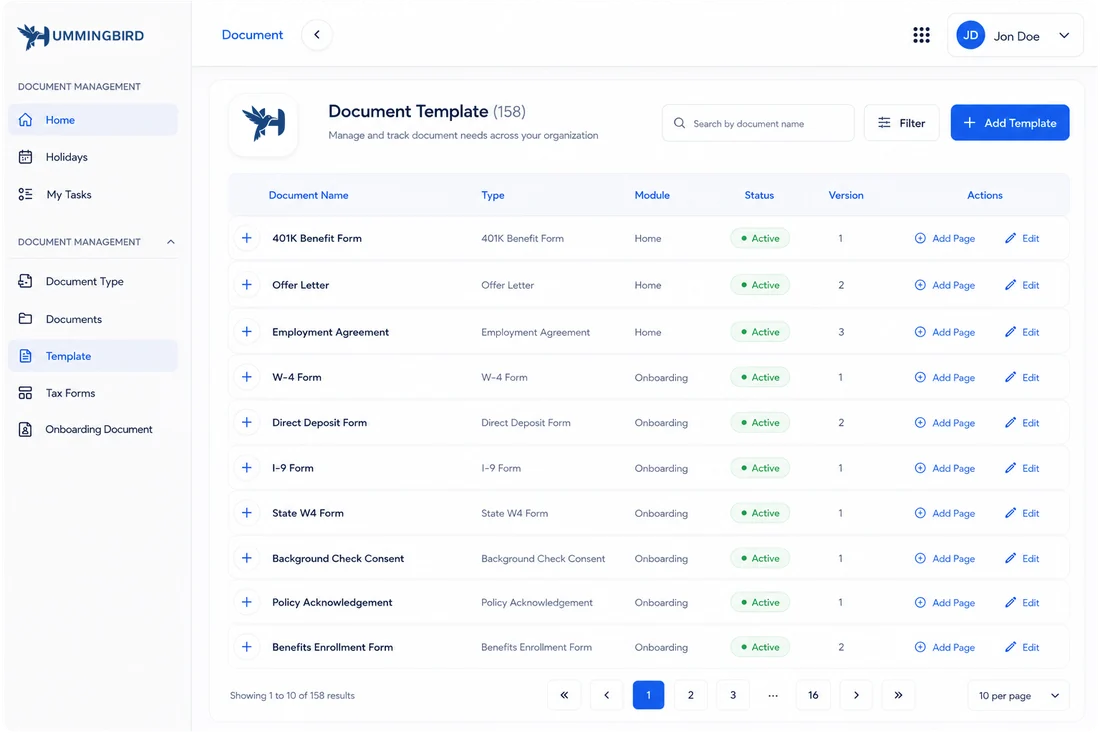 HummingBird document template console