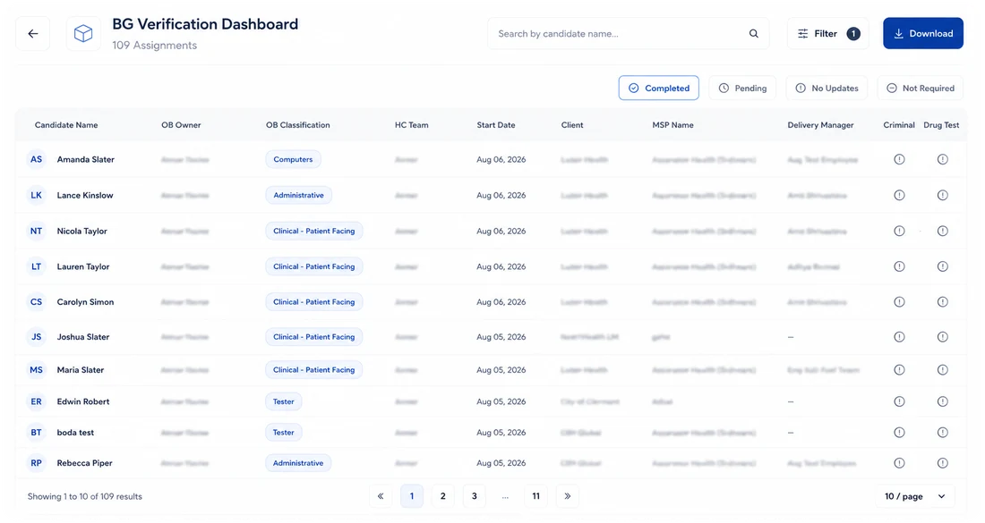 HummingBird background verification dashboard