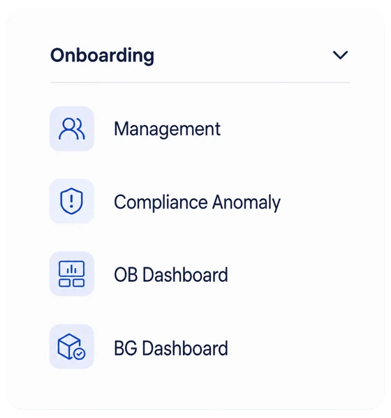 HummingBird onboarding module navigation menu
