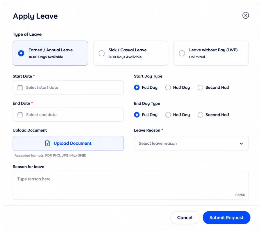 HummingBird apply leave with per-country policies